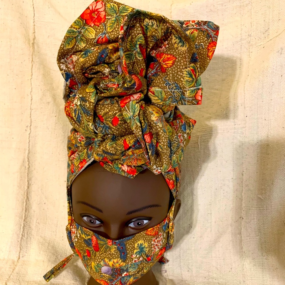 Hand Crafted Headwrap & Mask Set